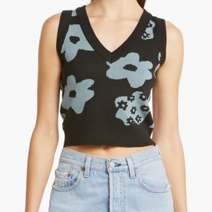 Floral Black and Blue Women's Sweater Vest